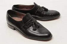 VTG Hanover Tassel Loafers Mens 8 D/B Black Calfskin Leather Slip On Shoes USA