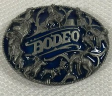 Vintage 1988 Siskiyou RODEO w/ Cowboys Riding Broncos 3D Fine Pewter Belt Buckle