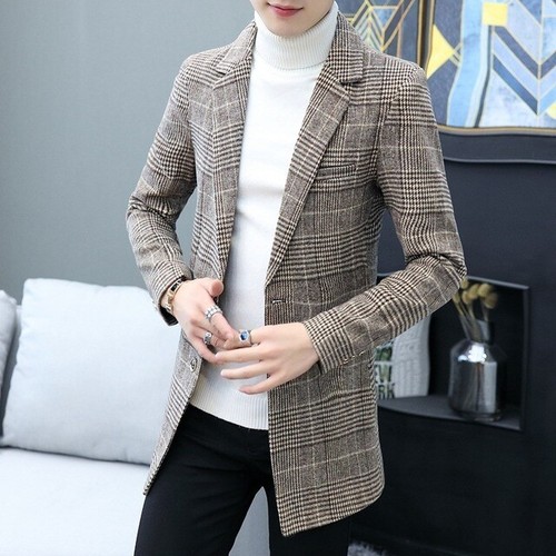 Para Hombre Maxi Largo A Cuadros Lana Abrigo solapa Delgado Piloto Abrigo  Chaqueta de negocios # R | eBay