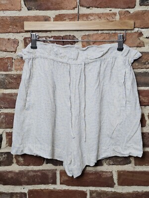 Open Edit Paperbag Shorts Women's M Ivory-Blue Lennox Elastic Waist Drawstring