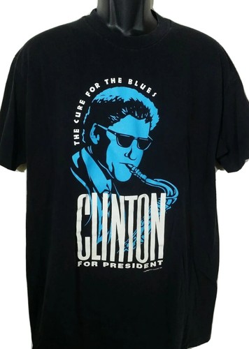 Vintage 90s Bill Clinton T-shirt XL For President Campaign 1992 Jazz Blues Music