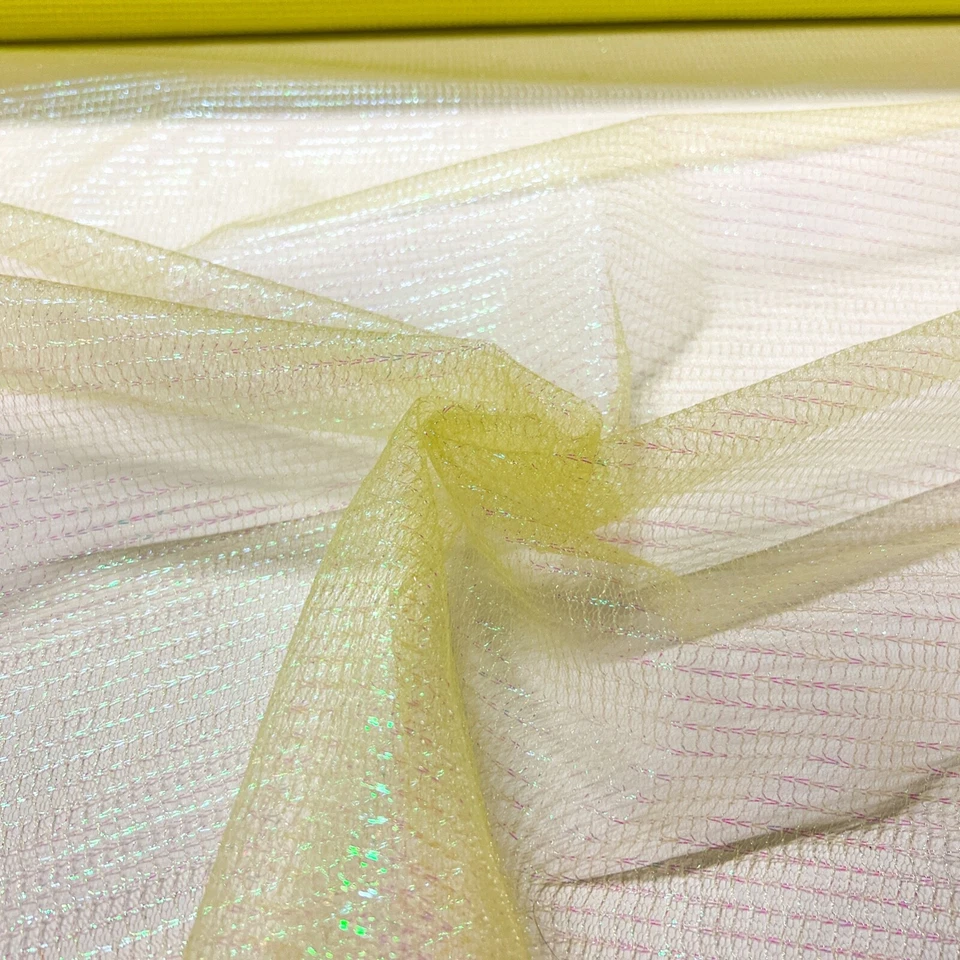 Tüll Grob Gelb Lurexfaden Chrome Schimmer Karneval Bekleidung Kostüm Deko Stoff - Bild 3 von 4
