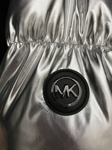Michael Kors Ciré Shine Hooded Puffer Coat Jacket Silver S $295 Nwt - Picture 12 of 17