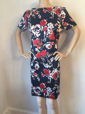 st john floral silk dress ST. JOHN Yellow Blue Floral Print Short