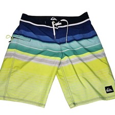 Quiksilver Board Shorts Mens 34 Blue Green Yellow Swim Trunks Recycled Polyester