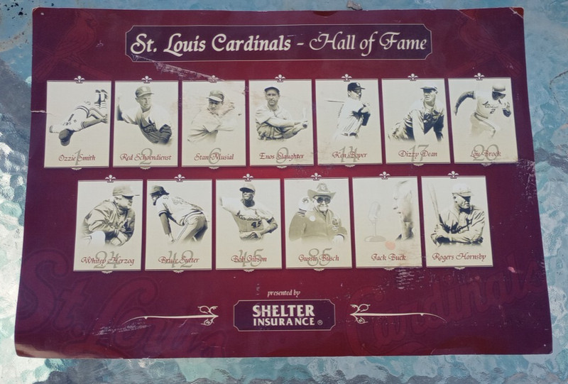 VINTAGE MLB ST LOUIS CARDINALS HALL OF FAME POSTER SGA SHELTER INSURANCE EUC