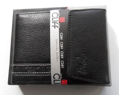 Schwarze Lederbrieftasche für Geldkarten Fotos Münzen idealer Geschenkartikel verpackt