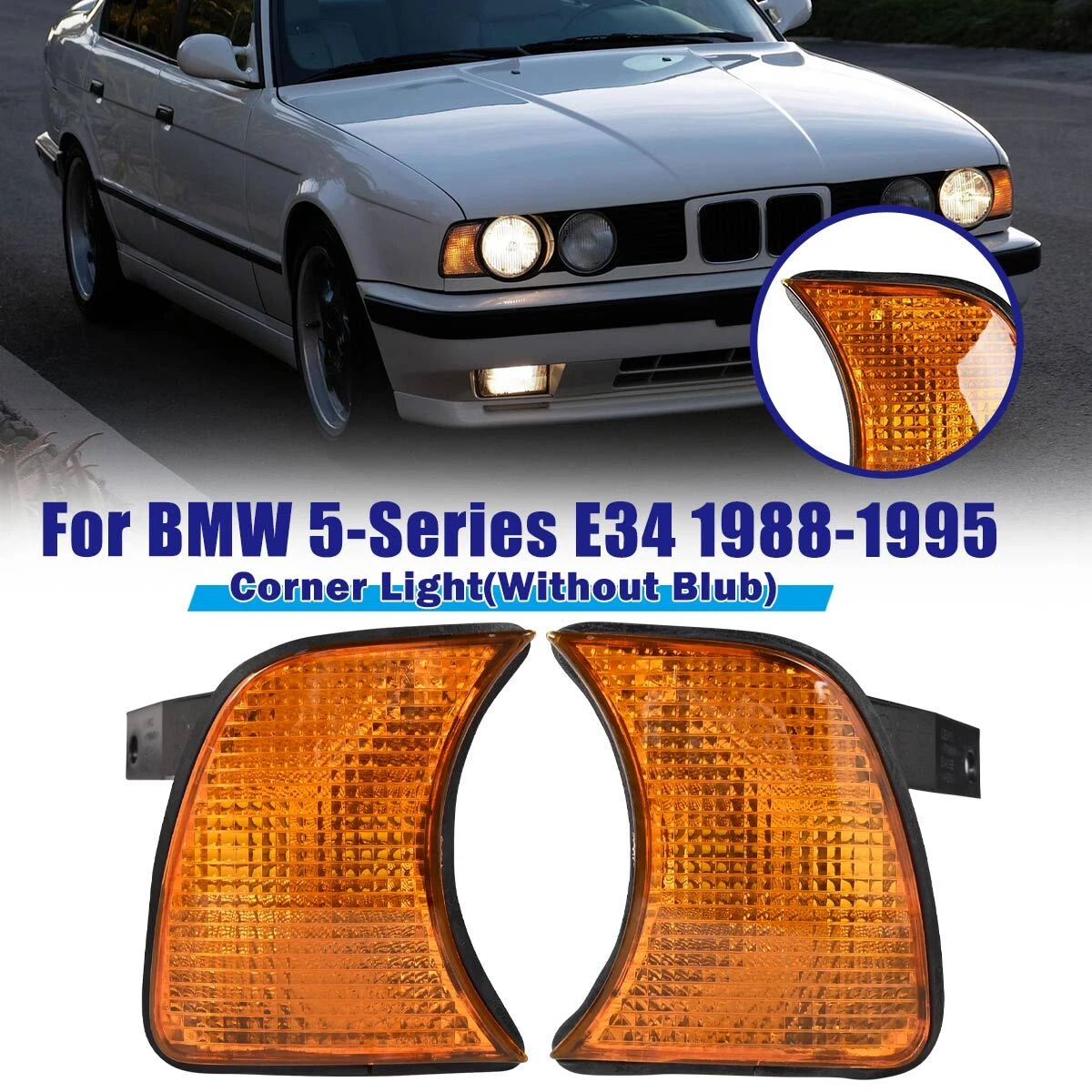 Smoked Turn Signal Lights For BMW E34 Left & Right – TYC 63131384033/63131384034 – Halogen, Black Housing