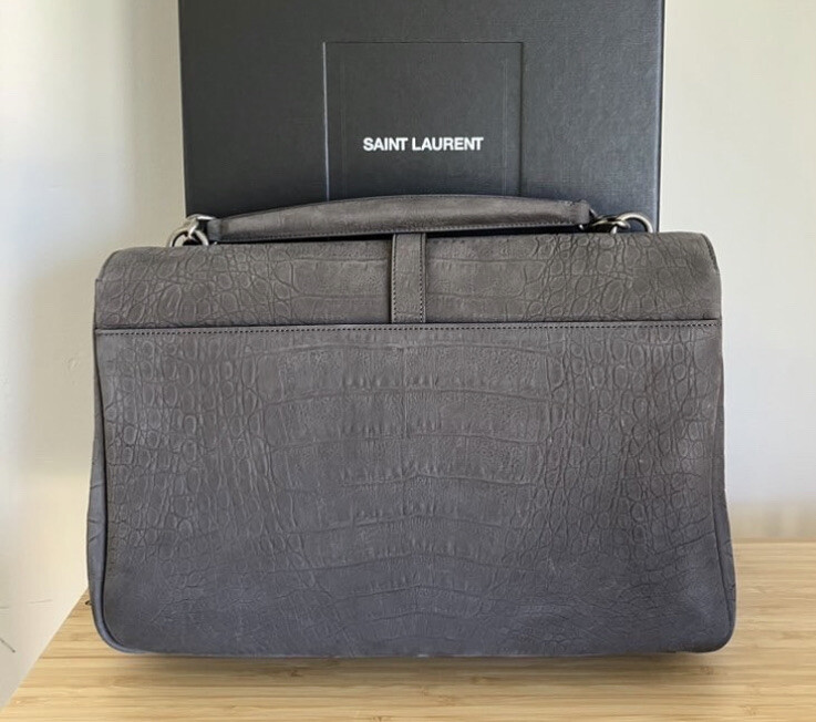 YSL Saint Laurent Borsa da college in pelle scamosciata grande grigia