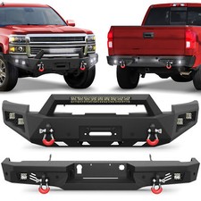 Front Rear Bumper W Winch Plateled Lights For 2014-2015 Chevy Silverado 1500