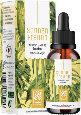 NATURTREU  Vegan Vitamin D3 K2 Drops - High Dose 1000IE, Plant-Based