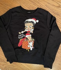 Betty Boop Santa Pudgy Holiday Christmas Womens Small Crewneck Sweatshirt New