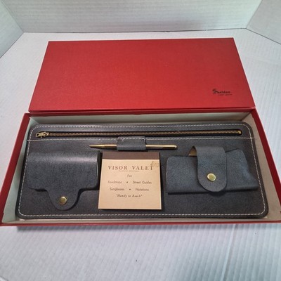 Vtg Sheldon Finest Leather VisorValet Car Organizer Gray Leather Classic Hot Rod