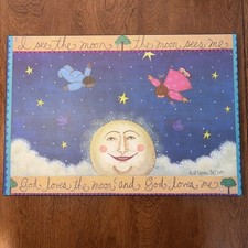 Vintage Moon Wall Plaque Folk Art Nursery Decor I See The Moon Cherry Creek