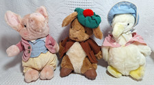 3 Beatrix Potter Plush Vtg Eden Pigling Jemima, Peter 9" Stuffed Animals Easter
