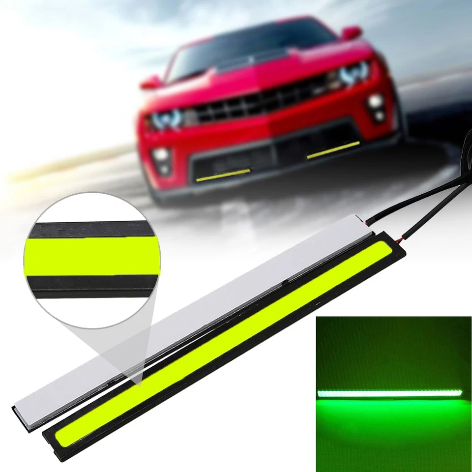2x COB LED DRL Daytime Running Light Car Auto Fog Driving Lamp 17cm 12V Green - Image 2 of 4