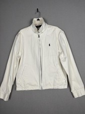 Polo Ralph Lauren Jacket Mens Large White Cotton Harrington Pony Logo Zip Front