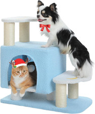 3-In-1 Cute Dog Stairs  Cat Scratching Post with Condo, Pet Steps for High Bed,