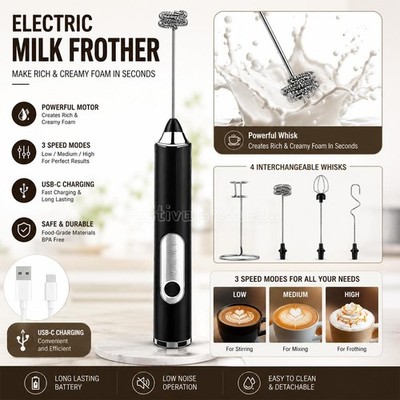 Electric Milk Frothers Handheld Whisk Mixer Stirrer Coffee Egg USB Rechargeable