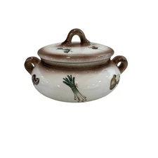 Vintage Ceramic Vegetable Motif Soup Tureen Lidded Casserole Dish P81 1981