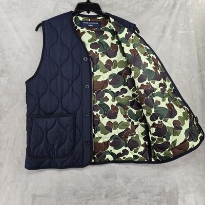 Comme Des Garçons Homme Quilted Vest Mens Small Full Zip Blue Camo