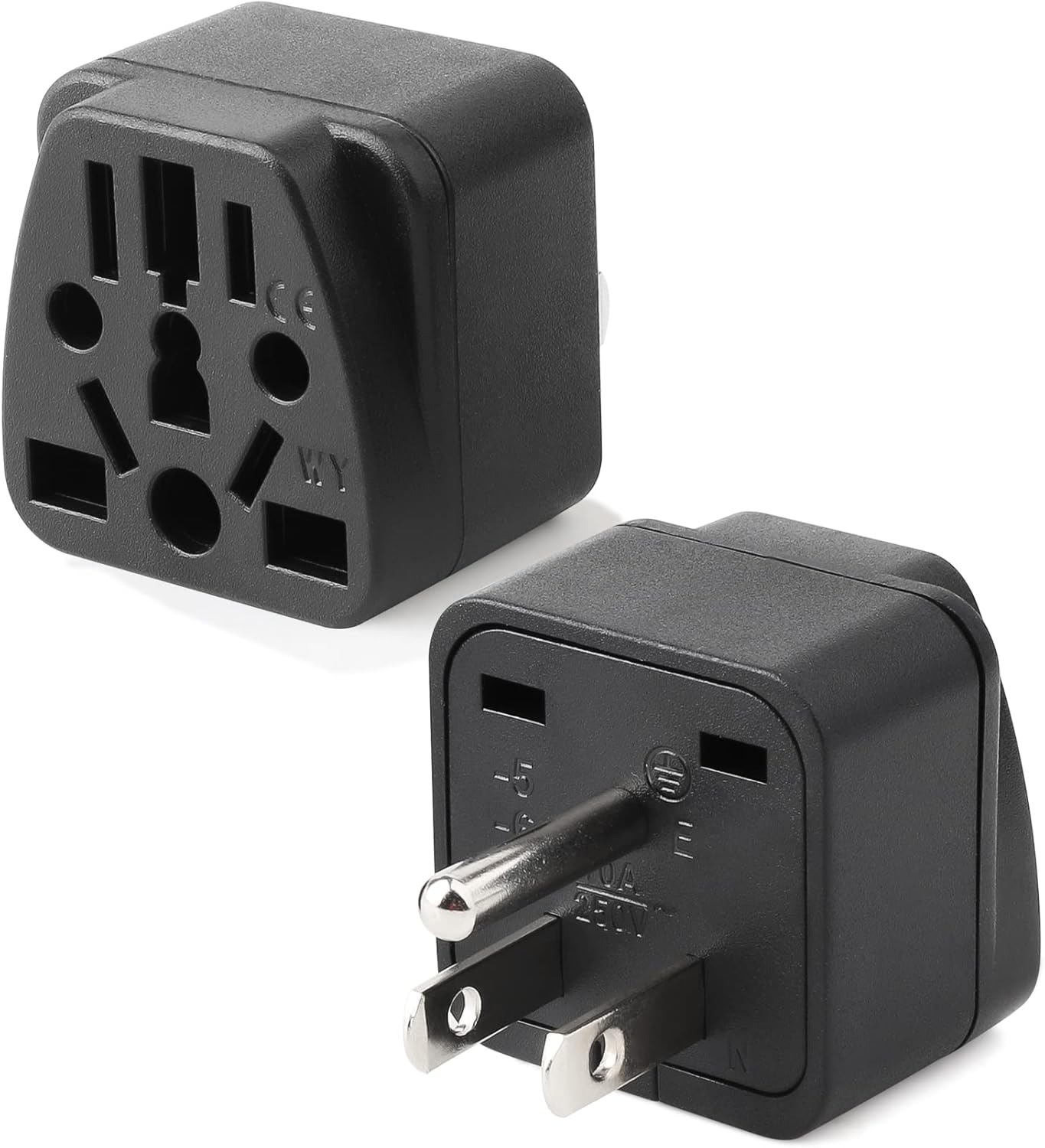 2 Pack US Travel Plug Adapter, Eu,Uk,Au,In,Cn,Jp,Asia,Italy,Brazil to USA Type B