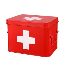 Metal First Aid Empty Box, Medicine Storage Organizer with Removable Tray Handle