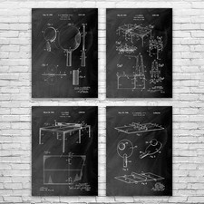 Table Tennis Patent Wall Art Set of 4 Poster, Canvas or Framed Game Room Decor