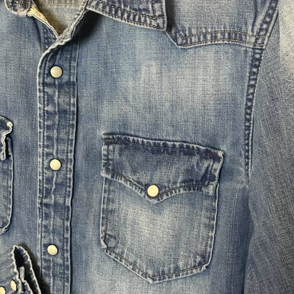 Camisa Western de mezclilla a presión American Eagle Pearl para hombre grande delgada envejecida unisex Foto 4 de 4