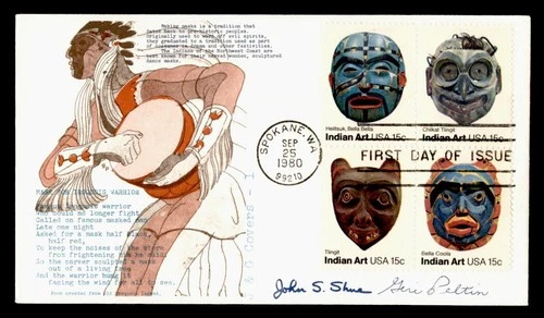 DR WHO 1980 FDC INDIAN ART MASK BLOCK J & G CACHET SIGNED M75220