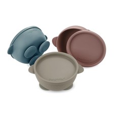 PandaEar 3 Pack Baby Suction Bowls with Lids Stay Onesize, Blue/Brown/Red