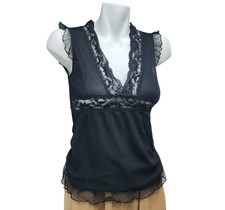 Coolwear Witchy Whimsigoth Babydoll Top Womens S Black Lace Sheer Y2k 90s Beaded