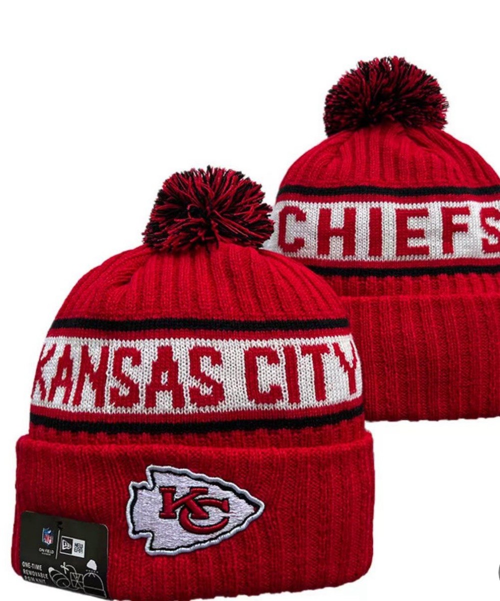 Kansas City Chiefs Hat Team Cuffed Fleece Lined Knit Beanie Pom