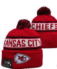 Kansas City Chiefs Hat Team Cuffed Fleece Lined Knit Beanie Pom NFL football