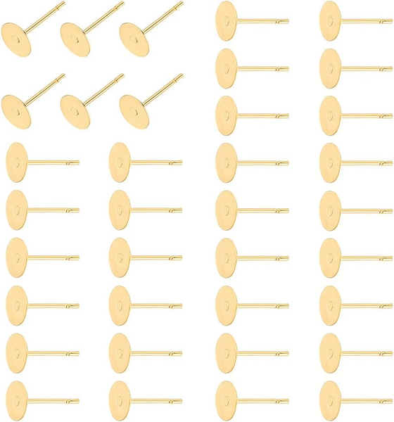 200 StüCk 6Mm Flache Ohrstecker 24 Karat Vergoldeten Ohrsteckern Edelstahl Flach-image