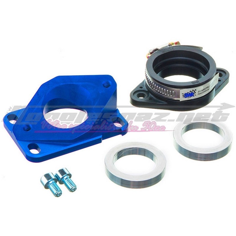 Pipe d'admission MOST 40mm alu bleu pour carburateur PWK 30 à 34mm AM6 Derbi