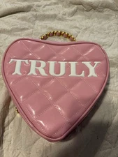 Truly Beauty Pink Quilted Heart Purse Bag With Gold Chain Makeup Handbag