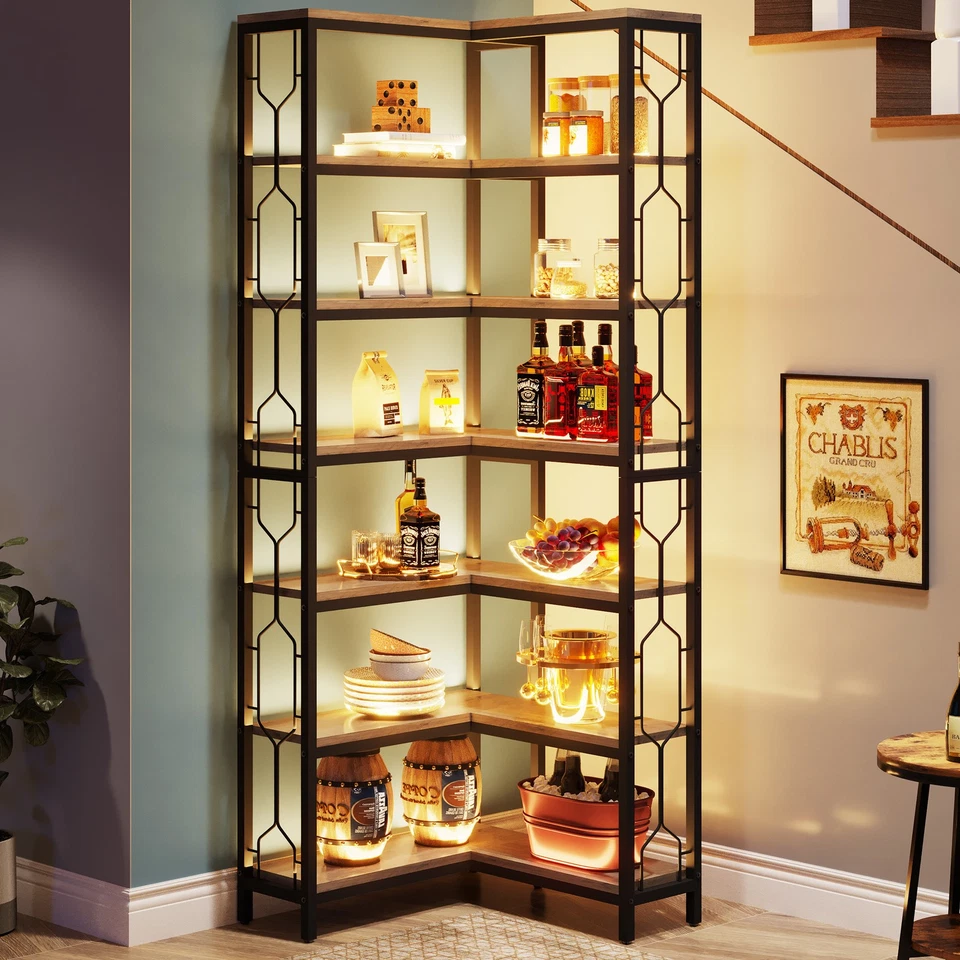 Corner Bookshelf, 7 Tier Industrial Corner Bookcase,Freestanding Display Shelf - Image 4 of 4