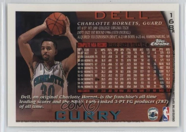1996-97 Topps Chrome Refractor Dell Curry #168R - Image 2 of 2
