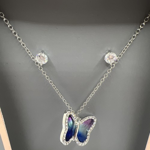 NEW Believe Fine Silver Plated Cubic Zirconia Butterfly Necklace Earrings Set - Bild 3 von 9