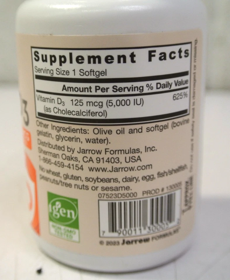 4 Jarrow Formulas, Vitamin D3 125 mcg (5,000 IU), 100 Softgels Exp 11/25 - Image 4 of 4