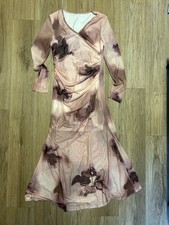 Size S Pink Floral Body Con Dress Mesh Overlay Long Sleeved Lined Spring Chic