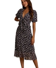 Lulus Dress Womens Small Navy Floral Daisy Midi Tiered Anything Lovelier NEW $98