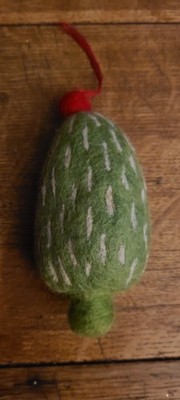 Cactus Christmas Ornament Green Felted Wool Pink Top 4.5 In