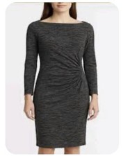 Lauren Ralph Lauren Ruched Knit Midi Dress Heather Gray Long Sleeve Size 8