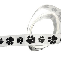 3 yrd 7/8" Dog Cat Paws Large Small Black on White Grosgrain Ribbon 100 poly