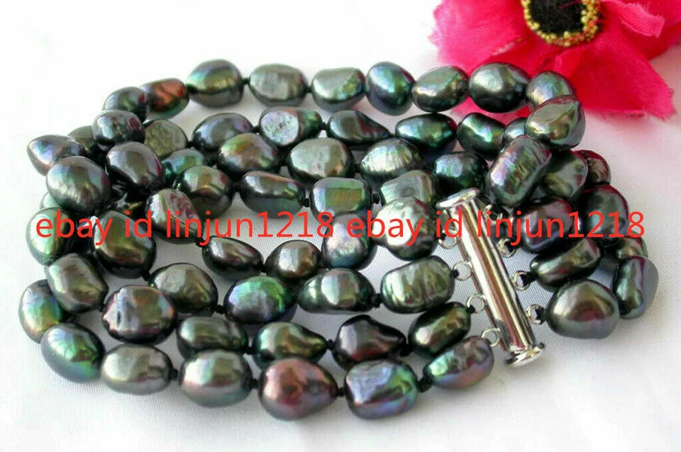 Hermoso Brazalete de Perlas Cultivadas de Agua Dulce Barroco Multicolor 4 Filas 7-8mm 8 pulgadas Foto 4 de 4