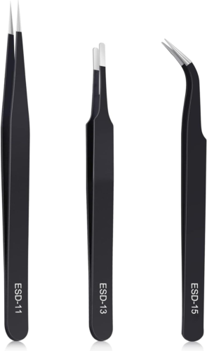 3PCS Precision Tweezers Set, Upgraded Anti-Static Stainless Steel of Black