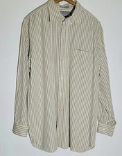 Daniel Cremieux Signature Collection Men's Shirt X Large BROWN White STRIPE LS