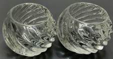 Set of 2 Clear Glass Swirl Round Votive Tea Light Candle Holders Heavy